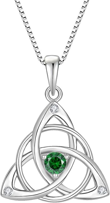 Celtic Knot Necklace for Women 925 Sterling Silver Birthstone Necklace Trinity Love Knot Pendant Necklace Jewelry Birthday Christmas Valentine's Day Gifts