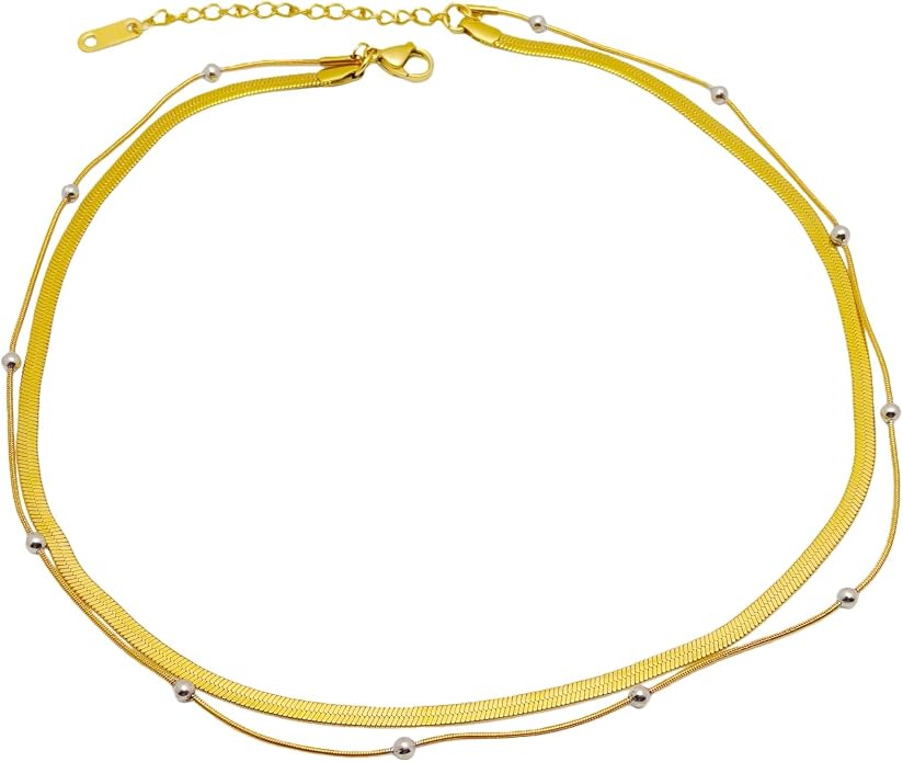 Elegant 18K Gold Plated Herringbone Necklace for Women, Flat Box Chain, Waterproof & Hypoallergenic, Gold Flat Snake Chain Necklace Choker for Women, Ideal Gift