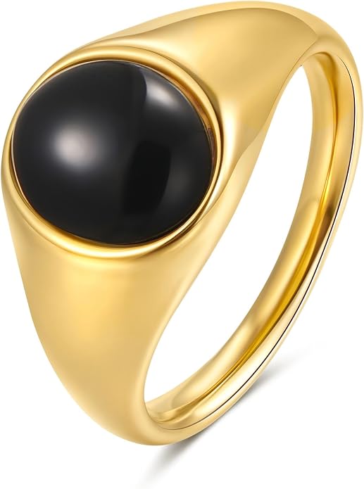 YeGieonr Gold Signet Rings for Women Non Tarnish Gold Rings, Waterproof Gemstones Statement Ring, 18K Gold Plated Stainless Steel Gem Stone Jewelry Gift for Everyday Wear