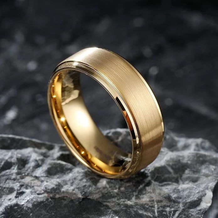 King Will Tungsten Carbide Wedding Band for Men Women-4/6/8mm Width 14K Gold Plated Tungsten Wedding Ring Matte Brushed & High Polished Style Comfort Fit Wedding Band Size 6-14