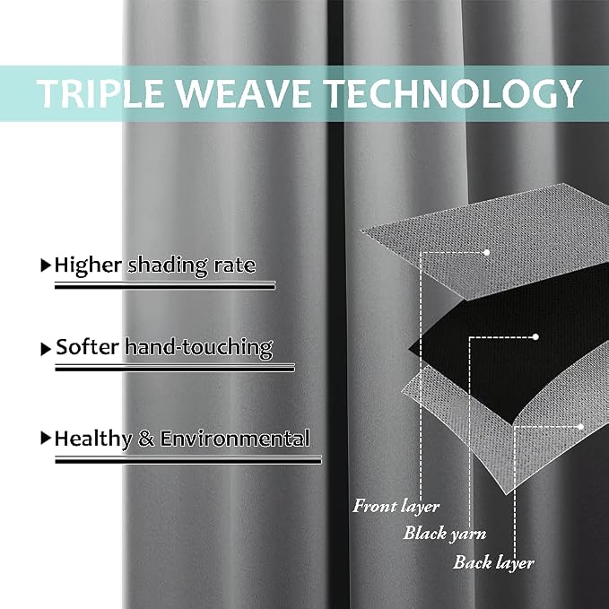 NICETOWN Silver Grey 100% Blackout Curtains with Black Liners, Thermal Insulated Full Blackout 2-Layer Curtains, Energy Efficiency Window Draperies for Dining Room (2 Panels, 42-inch W by 45-inch L)