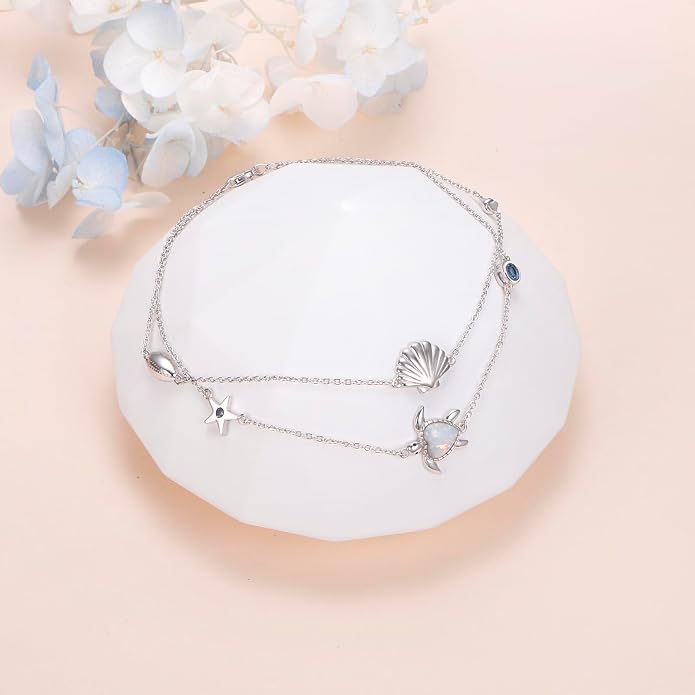 Anklets for Women 925 Sterling Silver Blue Evil Eye Infinity Butterfly Adjustable Multilayer Layered Summer Beach Ankle Bracelet Foot Chain Jewelry for Women