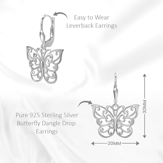 Charmsy 925 Sterling Silver Filigree Earrings for Women | Lightweight Diamond-Cut Openwork Leverback Dangle Earrings | Romantic Jewelry Gifts for Women