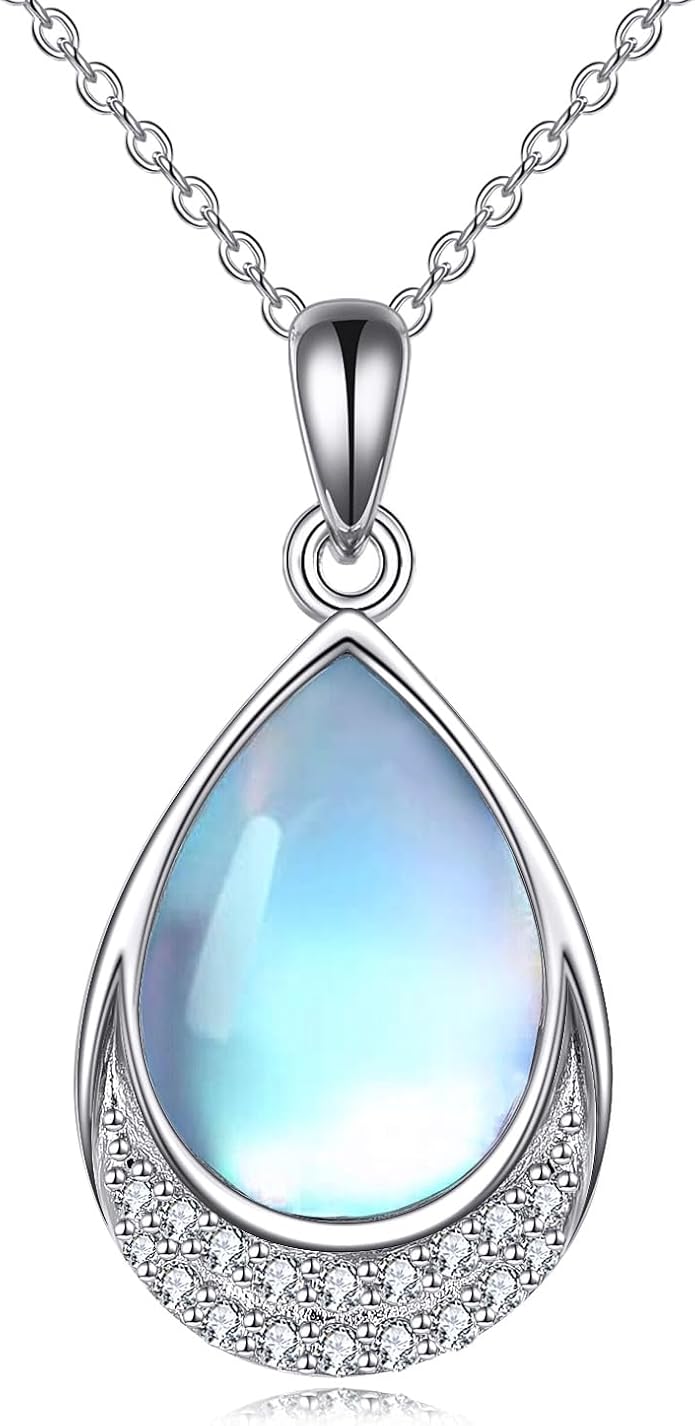 YAFEINI 925 Sterling Silver Moonstone Necklace Filigree Teardrop Pendant Necklace Jewelry for Women Girls