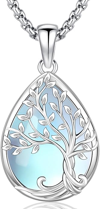 Aniu Tree of Life Necklace for Women, 925 Sterling Silver Mother of Pearl Family Palm Tree Charm Pendant Jewelry for Birthday Christmas Gift