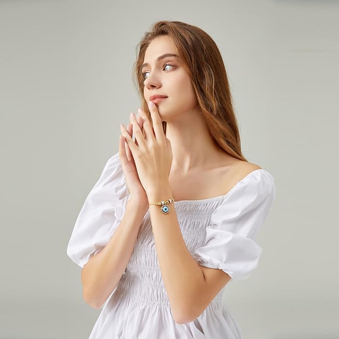 Evil Eye Bracelets 18k Gold Plated Adjustable ojo Bracelet Gold Evil Eye Bracelet for Protection, The Evil Eye Silver Bracelet Gifts for Women and Men