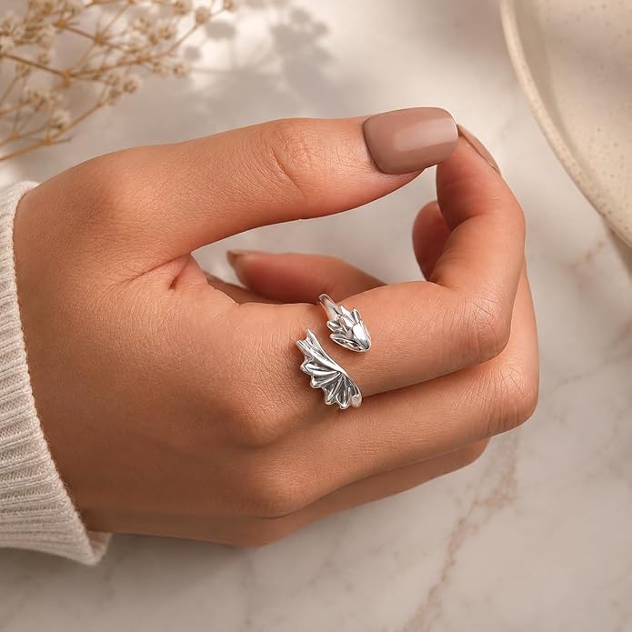 LeCalla 925 Sterling Silver Adjustable Rings for Women | Nature Inspired Leaf, Flower, Dragonfly & Criss Cross Open Rings | Minimalist Stackable Statement Finger Ring Jewelry Gifts for Women
