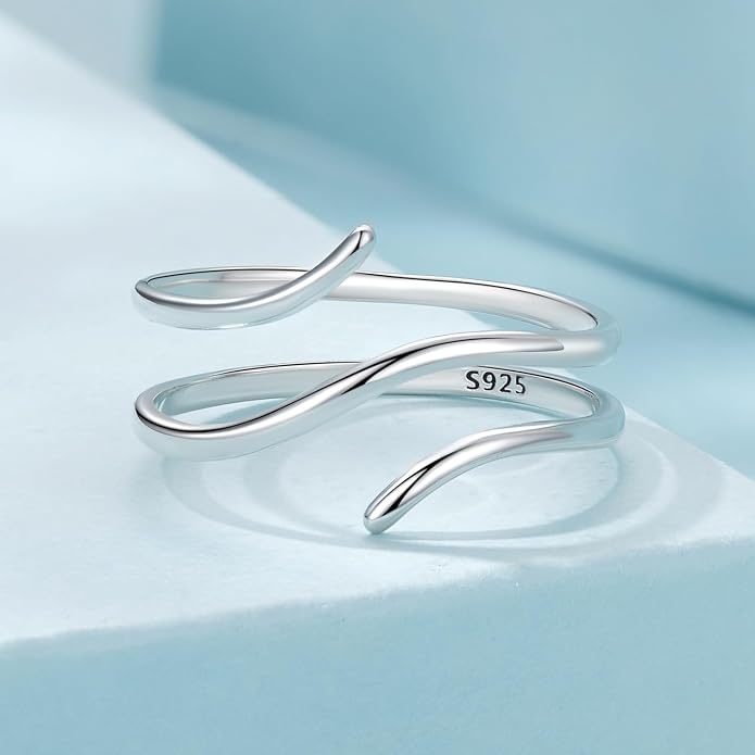 MUNDELL 925 Sterling Silver Simple Multi-layer Leaf Adjustable Ring Green Lucky Leaves Statement Ring for Women Promise Ring Fine Jewelry