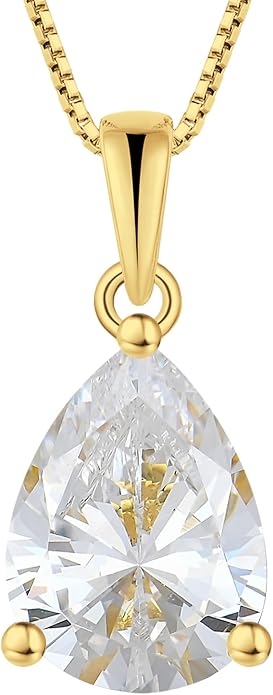 YL Teardrop Necklace 925 Sterling Silver Solitaire Pendant 9x12 MM Pear Cut Multicolored Birthstone Jewelry for Women