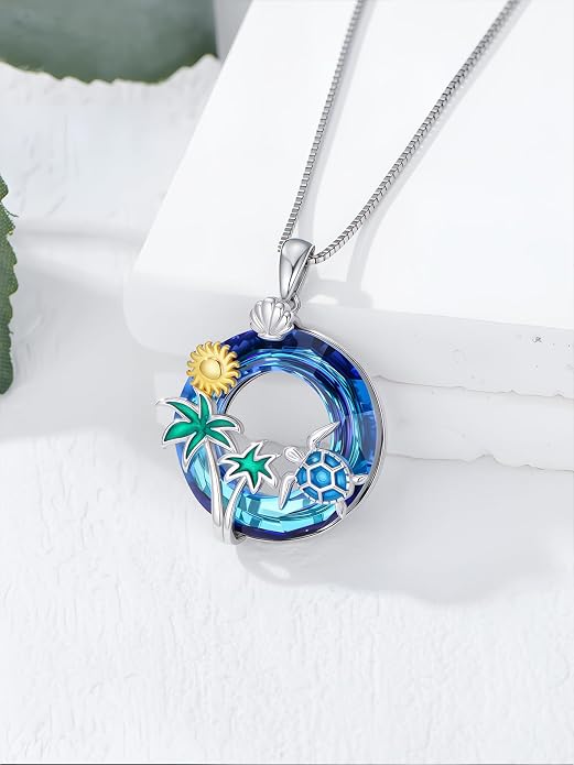 Midari Ocean Necklace 925 Sterling Silver Flamingo Mama Bear Dolphin Penguin Sea Turtle Axolotl Desert Cactus Nautical Rudder Tropical Palm Compass Wave Pendant Boho Jewelry Gifts for Women Men
