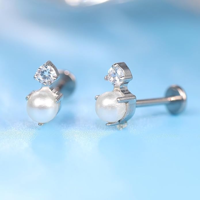 Limerencia 2Pcs 18g Titanium Internally Threaded Tragus Piercing Jewelry Nose Studs Flat Back Earrings Labret, Lip, Helix, Cartilage, Conch, Medusa Piercing for Women Men Sensitive Ears