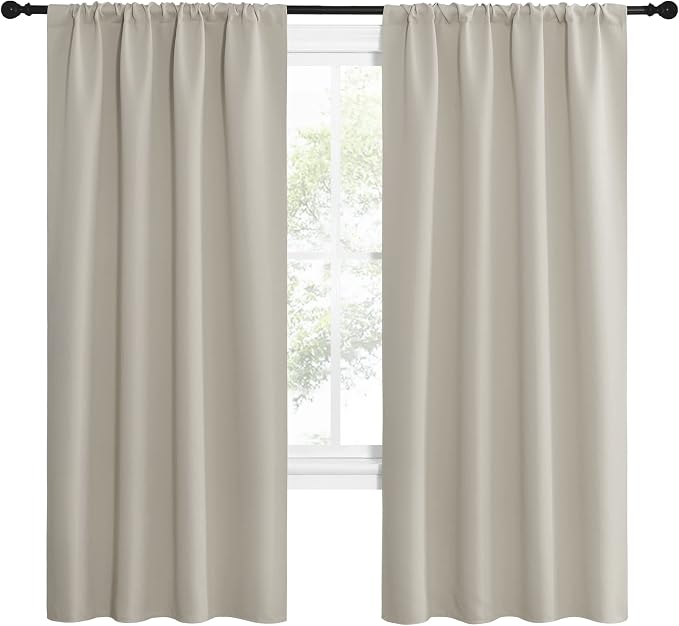 NICETOWN Blackout Curtains for Living Curtains, Room Darkening Window Curtain Panels, Easy-Care Solid Thermal Insulated Draperies/Drapes for Daughter Room (Natural, 2 Panels, 42 by 72)