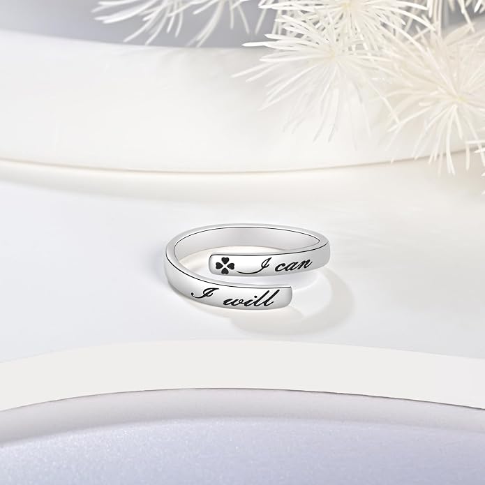 BEILIN 925 Sterling Silver Inspirational Jewelry Rings Adjustable Ring Personality Encouragement Gift for Teens Women