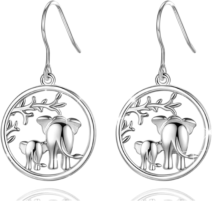 AEONSLOVE Elephant Sterling Silver Earrings, Elephant Jewelry for Women, Mother's Day Gift