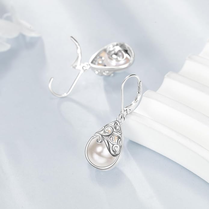 925 Sterling Silver Leverback Earrings Vintage Filigree Dangle Drop Earrings Jewelry Birthday Gifts for Women
