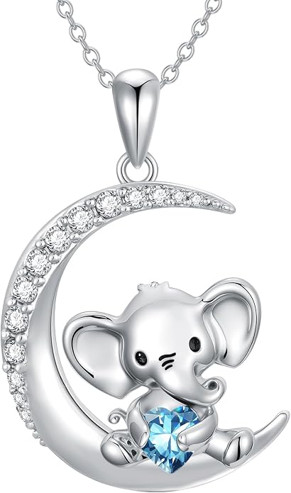 PROESS Animal Birthstone Necklace 925 Sterling Silver Otter/Axolotl/Hippo/Elephant/Dachshund/Monkey/Red Panda Pendant Necklace Animal Birthstone Jewelry Gifts for Women
