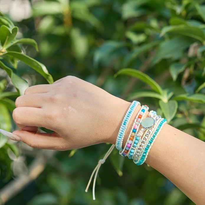 YGLINE Boho Beaded 5 Wrap Bracelets Cuff Bracelets Stone Wrap Bracelets Natural Stone Leather Wrap Bracelet