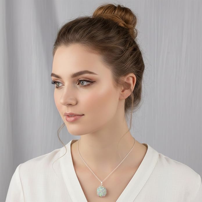 Natural Gemstone Pendant Necklace for Women Handmade Birthstone Healing Crystal Jewelry Chain 20" Stone Birthday Christmas Wedding Gifts for Her