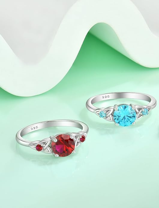 Celtic Knot Rings for Women 925 Sterling Silver Solitaire Ring Wedding Engagement Band Round Birthstone Jewelry Size 5-10