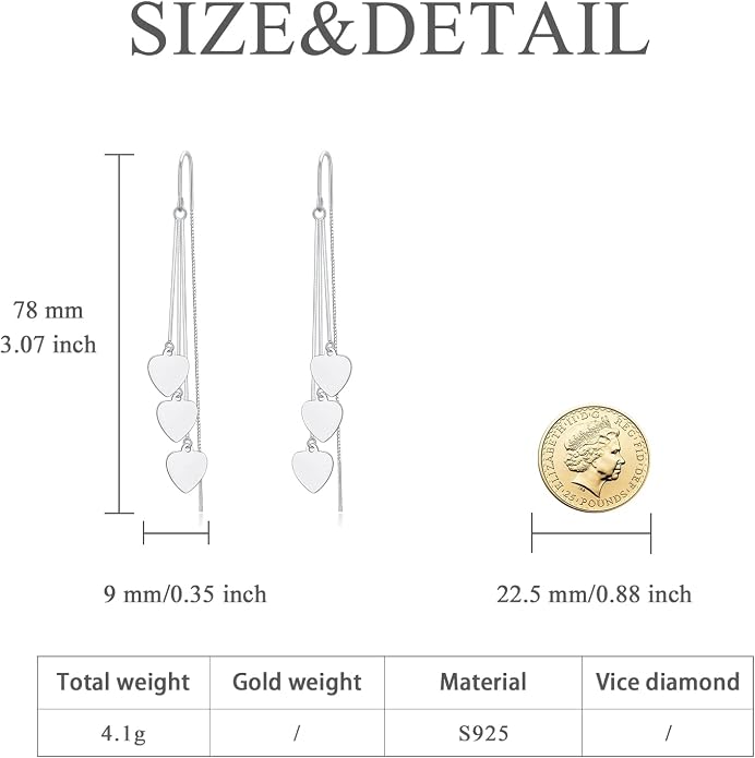 Sterling Silver Threader Earrings Flower Heart Moon Star Tiny Cube Rhombus Sector Beads Dream Catcher Evil Eye Butterfly Leaf Lightning Bolt Tassel Dangle Drop Chain Charm Earrings Jewelry Gifts for Women
