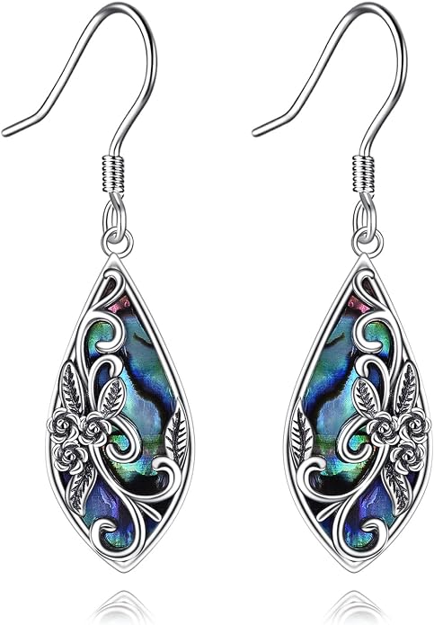 Silver Earrings for Women Sterling Silver Filigree Earrings Teardrop Dangle Drop Filigree Bohemia Jewelry Gift for Women Mother Mom