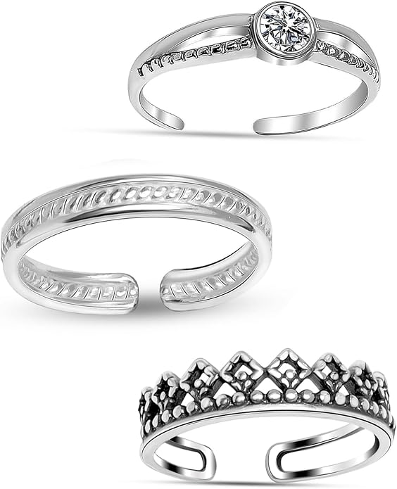 LeCalla 925 Sterling Silver Minimalist Toe Rings Set of Toe Ring Lightweight Simple Antique Open Adjustable Toe-Rings Beach Foot Jewelry Set for Women