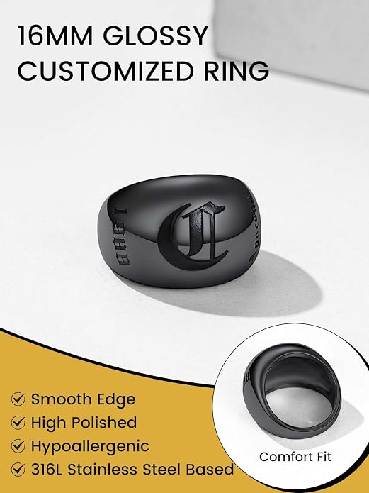 GOLDCHIC JEWELRY Chunky Dome Ring for Women, Stainless Steel Bold Stacking Croissant Statement Ring For Men (Size 7-12, Custom)