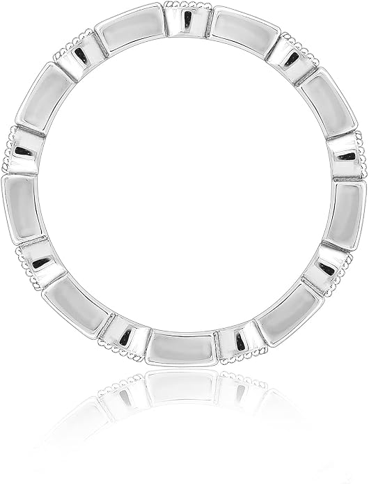 Amazon Essentials Platinum-Plated Sterling Silver Created Gem Eternity Band Ring set with Infinite Elements Cubic Zirconia Accents