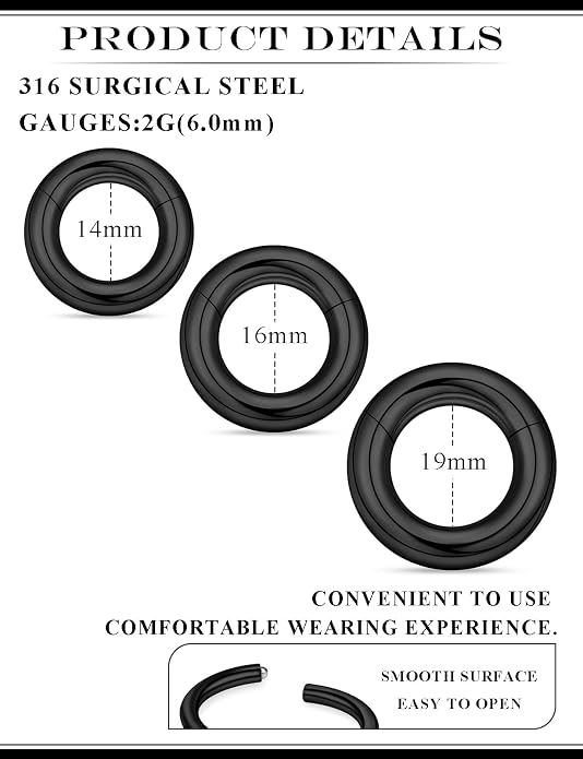 20G 18G 16G 14G 12G 10G 8G 6G 4G 2G Nose Rings Hoops 316l Surgical Steel Clicker Septum Lip Ring Tragus Helix Daith Rook Conch Snug Cartilage Lobe Earrings Hoop Piercing Jewelry For Women Men