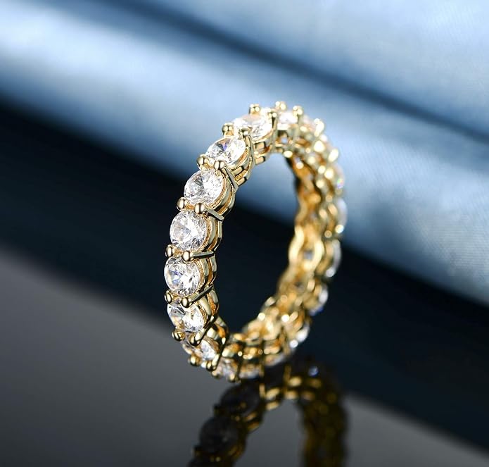 Gemsme 18K Yellow Gold Filled Cubic Zirconia Eternity Band Ring for Women Size 5-10