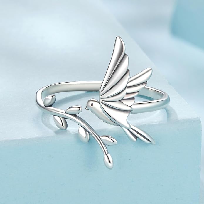 Animal Open Adjustable Ring Playful Cat Dachshund Snake Koi Fish Hummingbird Bat Heart Feather Stacking Ring for Women, Sterling Silver Plated Pet Memorial Jewelry Gift for Cat Lovers
