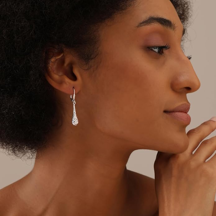 LeCalla 925 Sterling Silver Teardrop Dangle Earrings for Women | Lightweight Vertical Drop Dangle Earrings | Minimalist Dangling Earring Jewelry Gifts for Women