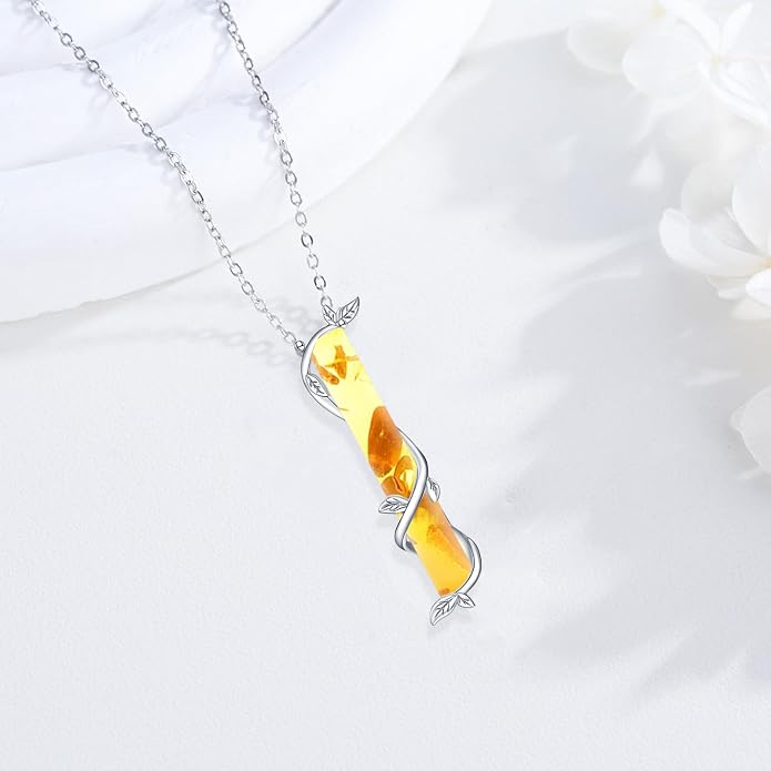 Bar Opal Leaf Necklace For Women S925 Sterling Silver White Opal Pendant with Leaf Charm Bar Pendant Jewelry Gift For Mom Daughter Wife