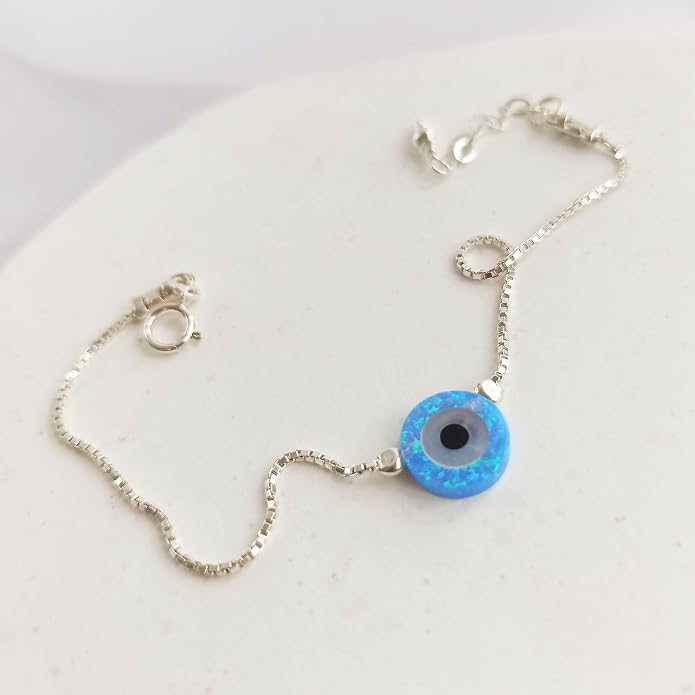 Minimalist Evil Eye Charm Bracelet – Handmade Delicate Good Luck Jewelry for Women – Adjustable 6.5” + 1” Extender