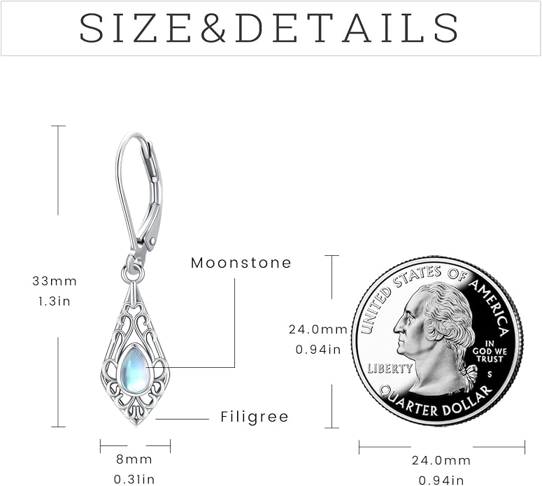 Dangle Earrings Sterling Silver Moonstone/Turquoise/CZ/Crystal Earrings for Women Tree of Life Animal Filigree Leverback Earrings Jewelry Gifts