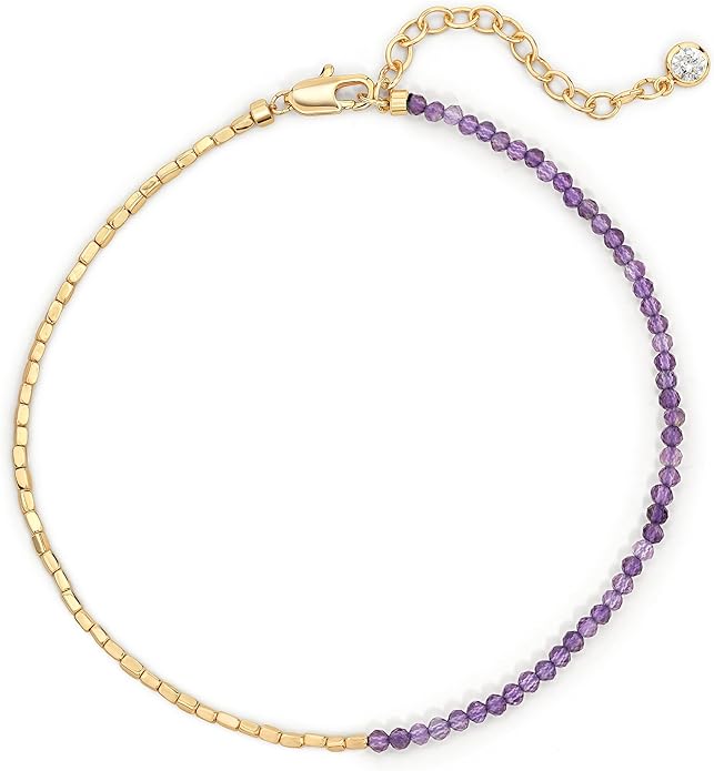 DREMMY STUDIOS Gold Anklet Bracelets for Women 14K Gold Plated Stone Handmade Beaded Link Chain Anklets Jewelry Gift