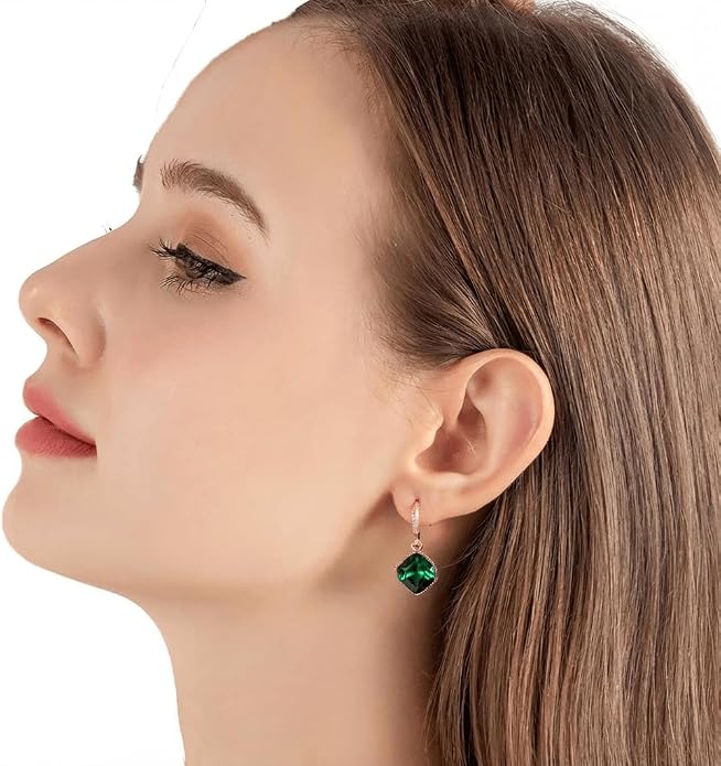 Austrian Crystal Cube Drop Dangle Earrings for Women 14K Gold Plated Hypoallergenic Jewelry