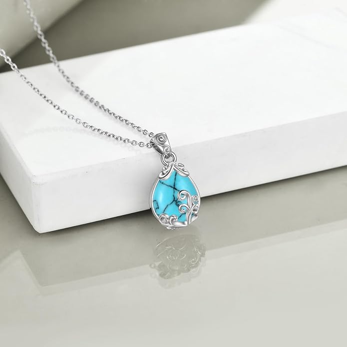 POPLYKE Sterling Silver Gemstone Teardrop Pendant Necklace Crystal Jewelry for Women