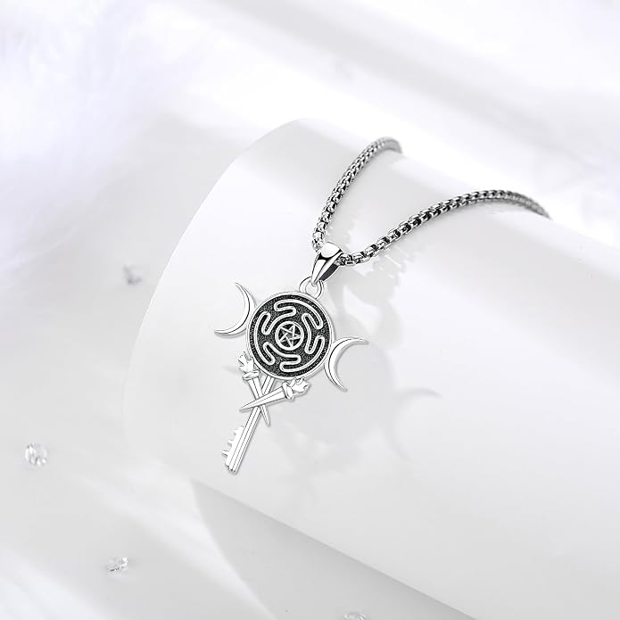 Pentagram/Celtic Knot/Witches Knot/Santa Muerte/Triple Moon Goddess/Baphomet/Hecate Necklace Sterling Silver Magic Wiccan Amulet Pagan Jewelry for Women Men