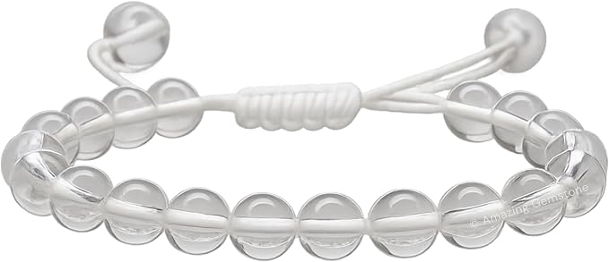 Amazing Gemstone Clear Quartz Bracelet, Gifts for Men & Women - Protection Healing Crystal Bracelet - 8mm Gemstone Beaded Adjustable Bracelet, Pulseras para Hombres Mujer Stocking Stuffers