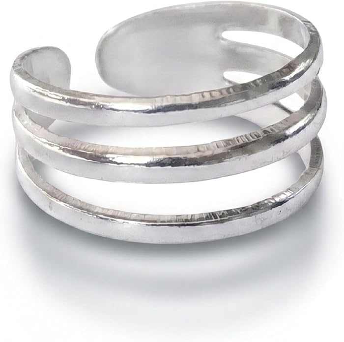 Sterling Silver Toe Ring, Handmade Adjustable Open Band, Minimalist Dainty Summer Beach Foot Jewelry for Women, Can Be Worn as Knuckle or Pinky Ring