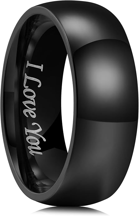 King Will 316L Stainless Steel Wedding Band for Men Women-2-8mm Width Wedding Ring in Black/Sliver/Gold Plated Laser I Love You High Polished Dome Style Promise Ring Comfort Fit Size 4-15
