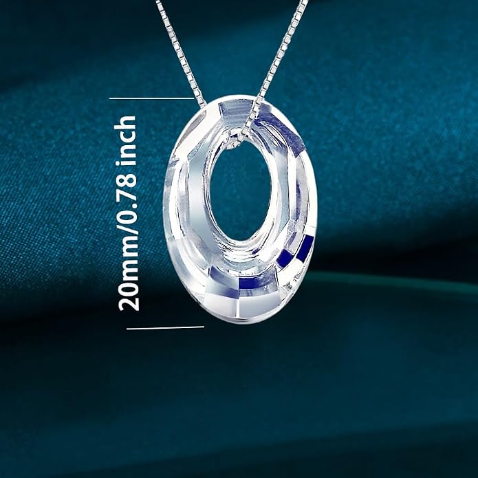 Oval Crystal Necklace S925 Sterling Silver Oval Austrian Crystal Pendant