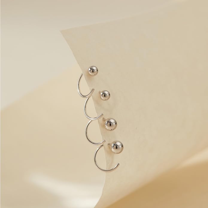 CHIC & ARTSY 925 Sterling Silver Half Hoop Earrings for Women, Small Huggie Hoops Set with Ball Bar Star Moon Cross & Pearl, Lightweight Comfort Fit Everyday & Sleep Earrings