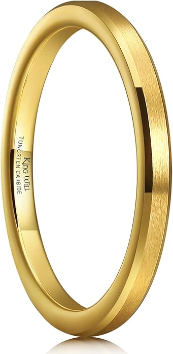 King Will Tungsten Men's Wedding Ring - Available in 6mm to 10mm, Black/Silver, Matte Finish, Beveled Polished Edge, Comfort Fit