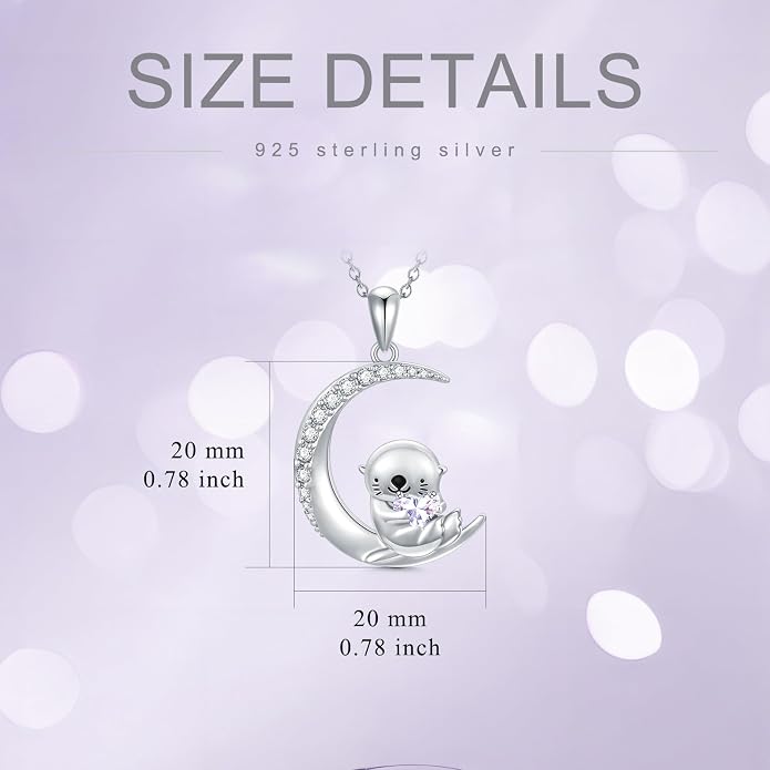 PROESS Animal Birthstone Necklace 925 Sterling Silver Otter/Axolotl/Hippo/Elephant/Dachshund/Monkey/Red Panda Pendant Necklace Animal Birthstone Jewelry Gifts for Women