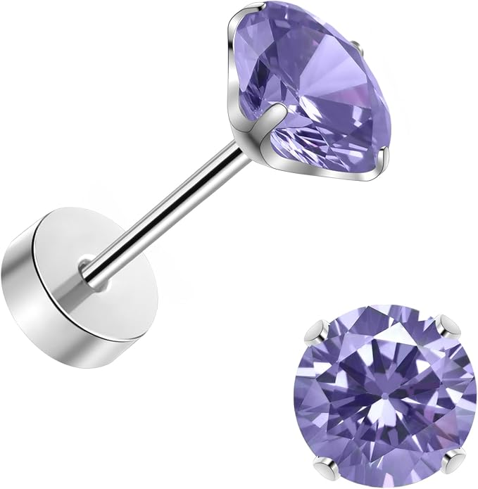 Titanium Earrings for Women Stud Earrings Cubic Zirconia Dainty Screw Flat Back Hypoallergenic Earrings for Women for Multiple Cartilage Helix Conch Tragus Piercing Jewelry for Sensitive Ears