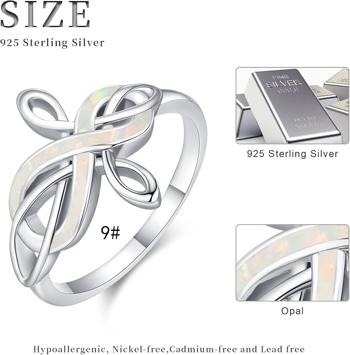 Opal Ring for Women 925 Sterling Sliver Opal Infinity Ring Jewelry Birthday Gifts for Women Girlfriend Mom Wife Her