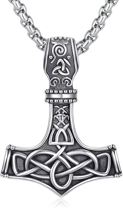 925 Sterling Silver Viking Norse Mjolnir Thor Hammer Pendant Amulet Necklaces with Gifts Box