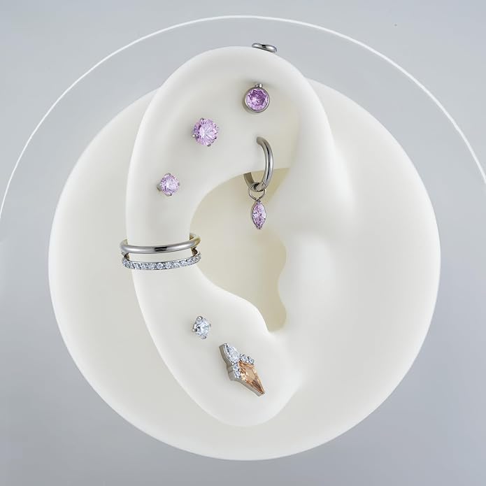 FINE4U ASTM F136 Titanium 16G 6mm 8mm Piercing Jewelry Stud for Conch Helix Flat Lobe - FlatBack Cartilage Earring Stud, Hypoallergenic Implant Grade Nickel Free Body Jewelry